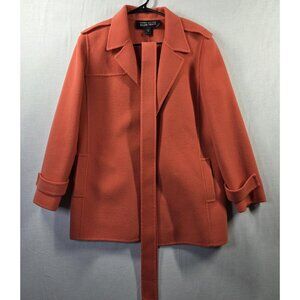 Linda Allard Ellen Tracy Coat Womens 10 Petite Orange 100% Wool Belted Korea